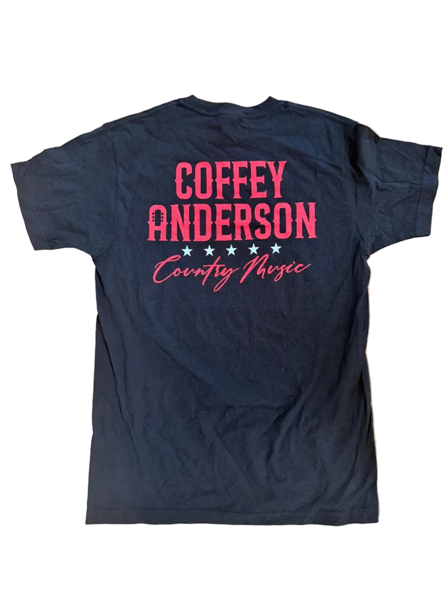 Black t-shirt with red text