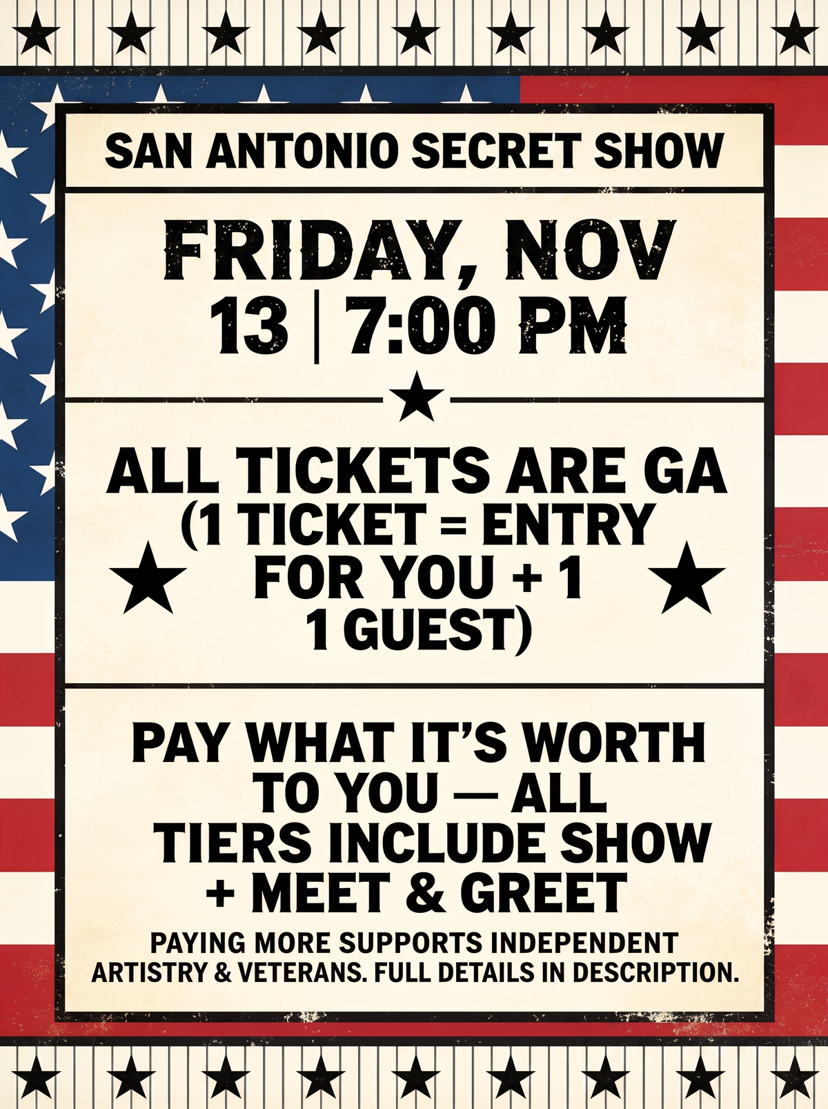 San Antonio Ticket (Pay What It's Worth to You)